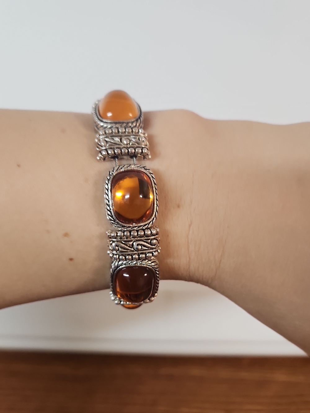Sterling Silver Amber Glass-Magnetic Bracelet - Women Jewelry